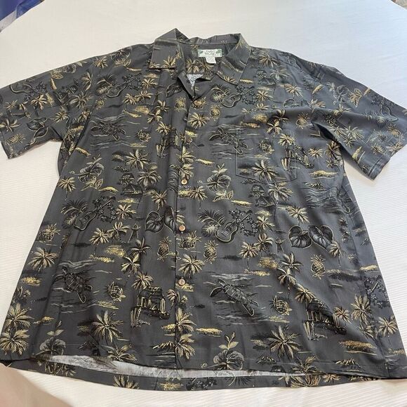 Two Palms Grey Hawaiian Short Sleeve Button Up Shirt Size 2XL - Picture 1 of 7